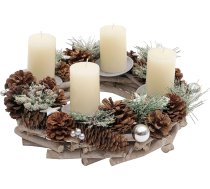 Adventes vainags HWC-M15, Adventes kompozīcija, galda vainags, Ziemassvētku rotājums, koka MVG, sudraba krāsā, diametrs 32 cm, ar svecēm
