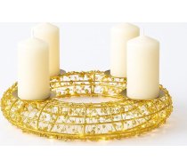 Adventes vainags zelta krāsā ar LED apgaismojumu - metāla gredzens ar 150 silti baltām LED lampiņām - 4 sveces plāksnītes - 30 cm diametrs - Ziemassvētku rotājums iekštelpās