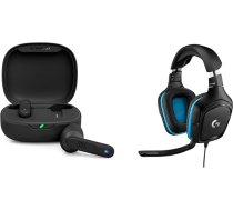 JBL Wave Flex bezvadu ausu austiņas, IP54 un IPX2 ūdensizturīgas, melnas & Logitech G432 vadu spēļu austiņas ar vadu