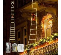 LED Ziemassvētku vecīša kāpnes, 3 m / 10 pēdas Ziemassvētku vecīša kāpšanas kāpnes, Ziemassvētku rotājums, Ziemassvētku rotājums ar tālvadības pulti un 8 gaismas funkcijām, aptumšojamas iekštelpām, āra telpām, balkonam, Ziemassvētk