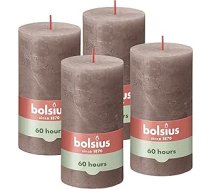 Bolsius Rustic Pillar Candles, Taupe, 4 sveces, dekoratīvās mājas sveces, degšanas laiks 60 stundas, bez aromāta, dabīgs augu vasks, bez palmu eļļas, 13 x 7 cm
