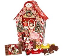 Confiserie Heidel Ziemassvētku namiņš ar Riekstkodis motīvu un 3 smalkas pilnpiena šokolādes konfektes - šokolādes Ziemassvētki, Ziemassvētku vecīša idejas, saldumi Adventes kalendāram un nelieli šokolādes pārsteigumi