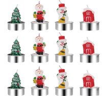 Dekoratīvās Ziemassvētku sveces 12 Pack Santa Sniegavīrs Cabin Egle sojas vasks ar metāla statīvu 4,4 x 4 cm partiju dekorēšanai