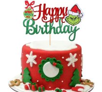 1 Pack Grinch Happy Birthday Cake Topper Glitter Merry Grinchmas Cake Pick Ziemassvētku tēma Happy New Year Holiday Party Cake Dekorācijas piederumi