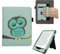 kwmobile Flip Cover saderīgs ar Amazon Kindle Paperwhite (2024)/Colorsoft - Hülle mit Handschlaufe Eule Schlaf Türkis Braun Mintgrün