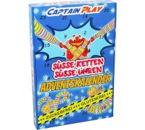 Adventes kalendārs bez cukura, mīļi pulksteņi un saldās ķēdītes, CAPTAIN PLAY Retro saldumi bez cukura un glutēna, dāvanu ideja ar 24 gabaliņiem atsevišķā iepakojumā, 366 g