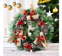 Ziemassvētku vainags, 32 cm, Ziemassvētku vainags, Durvju virtene, Ziemassvētku rotājumi, Durvju rotājumi, Fasādes durvis, Ziemas Ziemassvētku svinību rotājumi ar matēta sniega efektu, ogām un priežu čiekuriem, Logu sienu rotājumi