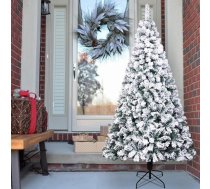 SHATCHI 7ft 7ft Yukon Pine Snow Flocked 800 Tips Snow Covered Bushy Ziemassvētku rotājumi Metāla statīvs PVC mākslīgā Ziemassvētku eglīte