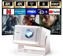 Magcubic mini projektors ar 4K un 8K 1080P izšķirtspējas atbalstu, portatīvais projektors ar Android 14 WiFi 6 Bluetooth 5.4, automātiskā fokusēšana, 6D automātiskā trapeces korekcija, 12 W skaļrunis, 180° rotācija, viedais mājas kinozāles