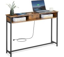VASAGLE Konsoles galds ar rozetēm, sānu galds ar 2 nodalījumiem, plāns, 25 x 120 x 81 cm, ietaupa vietu, priekšnamam, viesistabai, Vintage Brown Ink Black LNT111K01
