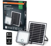 Osram Endura āra melns LED saules prožektors ar saules paneli, 5 m kabeli, tālvadības pulti un PIR kustības sensoru 10 W 1400lm 840 4000K Gaismas krāsa EEK A