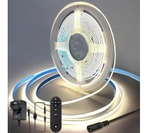 RYE COB DC12V tālvadības LED lente 4 m, aptumšojama, dabiski balta, 4000 K, elastīga LED lente, piemērota DIY TV fona, kāpņu, guļamistabas, virtuves apgaismojumam, ar kontrolieri un barošanas bloku