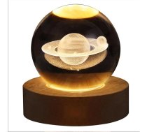 Excerando stikla lodveida lampa, 3D Saturna lampa, kristāla bumba, stikla lodveida dekori ar krāsainu LED gaismu un koka pamatni, LED dekoratīvā gaismas lampa dzīvojamās istabas un guļamistabas dekorēšanai
