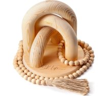Koka apdare Modernā dzīvojamā istaba Boho stila komplekts (5 daļu komplekts), grāmatu plauktu apdare, dabīgā koka kafijas galdiņa dekori, pērļu virtene (147 cm) un paliktņi, lauku mājas apdare, mājas apdare