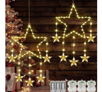 Therlan LED logu dekorēšana Ziemassvētku izgaismots Pack of 2 baterijas 62 LED zvaigznes Ziemassvētku apgaismojums ar taimeri, 8 režīmi atmiņas funkcija Ziemassvētku zvaigzne Ziemassvētku dekorēšana logu pasaku apgaismojums Warm
