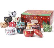 12 x Ziemassvētku aromātiskās sveces, 2,5 oz burkas sveces, 12 smaržu aromātisko sveču dāvanu komplekts sievietēm, 12 stundu degšanas laiks, sveču dāvana stresa mazināšanai, relaksācijai, meditācijai, spa, jogai