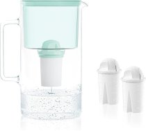 Wessper Ūdens filtra krūze stikla 3 l kristālīns, ūdens krūzes un 2 filtru komplekts Aqua Classic, ūdens karafe dzeramajam ūdenim, saderīga ar Brita Classic, Dafi - Mint
