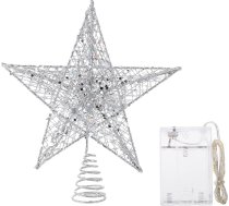 SOLUSTRE 1 komplekts Glitter Ziemassvētku eglīte Topper zvaigzne ar LED pasaku gaismiņām Radošs Ziemassvētku eglītes rotājums sudraba krāsā svētku galda dekorēšanai un atmosfēras radīšanai bez baterijas