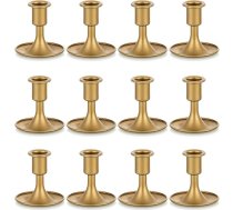 Romadedi Zelta sveču turētājs Taper Candle Candles Metāls: Metāls: 12 zelta svecīšu turētāju komplekts, kas paredzēti kāzu ballīšu galda dekorēšanai Ziemassvētku adventes vainags Mūsdienīgs galda noformējums Dzīvojamā istaba: komplekt
