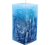 Augstas kvalitātes galda svece, diodes svece, vaska svece ar LED, blokveida svece ar ziemas ainavu un diodi zilā krāsā, mainīgas krāsas svece, izmērs (garums x platums x augstums): aptuveni 7 x 7 x 14 cm.