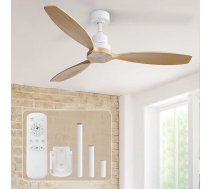 Sofucor griestu ventilators ar tālvadības pulti, masīvkoka griestu ventilators ar 3 koka lāpstiņām, 132 cm, kluss, 6 ātrumi, taimeris, līdzstrāvas motors, vasaras un ziemas režīmam, guļamistabai