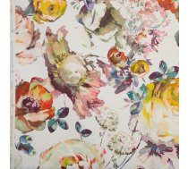 Kt KILOtela - digitāli drukāts auduma audums Half Panama audums organiskās kokvilnas apdares gobelēns spilvens 100cm garums x 280cm platums Buring Rose Multicolor White 1 metrs