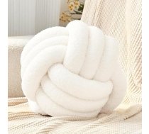 Neegaurd Apaļš mezglu spilvens bēšs, 28 cm bumbu dekoratīvais spilvens bēšs, balts, bucle mezglu dekoratīvais spilvens, estētisks dīvāna spilvens, izgatavots no jēra samta, gultas dekoratīvais spilvens apaļš bērnam