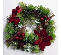 Mazs plastmasas Holly vainags ar sarkaniem puansetijas ziediem, ko Ziemassvētku rotājumi
