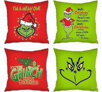 4 Pack Funny Christmas Pillow Covers Ziemassvētku dekori Ziemassvētku spilvenu pārvalki Ziemassvētku spilvenu pārvalki Mājas gultas dīvāns dīvāns 18x18 collu (sarkans zaļš Grinch (4 Pack)