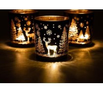 Toptime Ziemassvētku tējas gaismas turētājs, 3 komplekts, melns zelta laternas stikls ar Ziemassvētku eglīti, ziemeļbrieži, sniega pārslas, modernas tējas gaismas glāzes galda dekorēšanai, sveces burkas svētkiem, Jaunajam gadam,