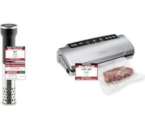CASO SV400 Sous Vide Stick, līdz 20 L tilpuma traukiem, 25-90 °C ar 0,5 °C soli, IPX7 un VC10 vakuumizturīgs hermētiķis - 30 cm garš un stabils vakuumizturīgs hermētiķis, ietilpst 10 profesionāli folijas maisiņi