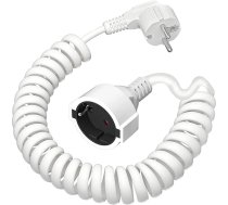 Spirālveida pagarinātājs ar zemējuma kontaktiem, no 0,8 m līdz 2 m, izstiepjams spirālveida kabelis ar zemējuma kontaktiem, (230 V/16 A), PVC pagarinātājs, IP20, balts, balts