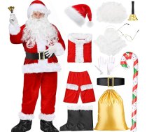 Santa Claus kostīms pieaugušajiem vīriešiem, Deluxe Santa kostīmu komplekts ar Santa Hat parūku bārdu, Ziemassvētku uzvalks Santa Cosplay apģērbs
