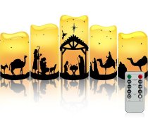 5 LED Ziemassvētku silītes sveces, nedegošas sveces Pillar Religion Candles, Ziemassvētku silīšu dekorēšana ar tālvadības pulti un taimera kontroli, silti balts