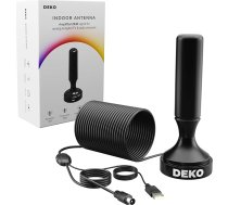 DEKO DVB-T DVB-T2 antena ar pastiprinātāju - HDTV iekštelpu antena televizoriem, ar lielu darbības lauku un 360° uztveršanu, ar magnētisko pamatni - 5 metru kabelis, atbalsta 4K HD kanālus un visus televizorus
