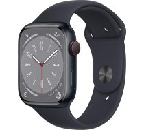 Apple Watch Series 8 (GPS + mobilais, 45 mm) viedpulkstenis - Alumīnija korpuss pusnakts ar sporta siksniņu pusnakts - Viens izmērs (Atjaunots)