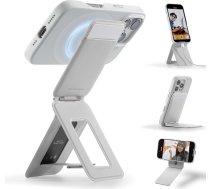 MOFT statīvs viedtālrunim, 3-in-1 mobilā tālruņa maksts un regulējams mobilā tālruņa statīvs, magnētiskais karšu turētājs, mini statīvs, NFC atbalsts, Movas Vegan āda, miglaini pelēks