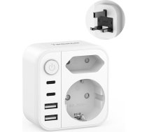 TESSAN Adapteris Anglija Vācija kontaktdakša ar 1 slēdzi, Anglijas kontaktligzdas adapteris ar 2 USB C un 2 USB A, ceļojuma adapteris no Vācijas uz Lielbritāniju, Īriju, Londonu, Skotiju (G tipa)