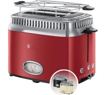 Russell Hobbs Vintage 21680-56 Tosteris [2 šķēlītēm] Retro, nerūsējošais tērauds, sarkans (retro dizaina atpakaļskaitīšanas displejs, ar bulciņu piederumu, 6 brūnināšanas līmeņi + atkausēšanas un atkārtotas sildīšanas funkcija, 1300