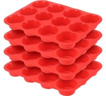 4 iepakojuma 12 kausu sarkani silikona kēksu paplātes, 2,5 collas silikona kēksu veidnes, neslīpo silikona cepšanas veidnes, 12 kausu cepamo kēksu pannas kēksiem, pīrāgiem, Jorkšīras pudiņiem