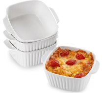 NUTRIUPS 14,5 cm keramikas trauku komplekts, 4 kastroļi, 5,7 x 4,5 x 2,2 collu kvadrātveida cepšanas veidnes - 400 ml maza cepšanas forma gaisa fritētājam, keramikas cepamie trauki ar rokturiem, droši krāsnī un mikroviļņu krāsnī - balti