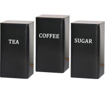 Tējas, kafijas, cukura un tējas trauku komplekts ar metāla kanniņām un vāciņiem (1000 ml, melns, 3 gab.)