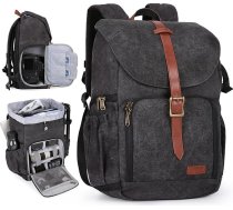 bagsmart Kameras mugursoma DSLR kameru mugursoma Audekls pret zādzību, ūdensizturīgs ar lietus pārsegu 15 collu klēpjdatoram, spoguļkamerai, objektīviem, piederumiem, statīvam, melns, mugursoma