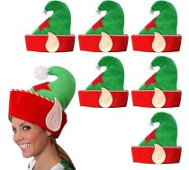 I LOVE FANCY DRESS LTD Ziemassvētku elfu cepure ar elfu ausīm pieaugušajiem Jaunums Ziemassvētku cepures Plīša zaļa un sarkana elfu cepure ar elfu ausīm, kas izlec ārā - 6 gab. iepakojumā