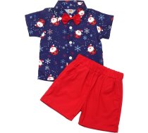 Bērnu zēni Ziemassvētku apģērbu komplekts Bērnu atloks īsām piedurknēm Santa Sniegpārsliņa drukāts uzvalks Tīrtoņa krāsas šorti Ziemassvētku džentlmeņa uzvalks Mazulis Cute rudens Ziemassvētku apģērbs A-234