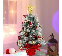 Mini Ziemassvētku eglīte 60 cm Mākslīgā galda eglīte ar Ziemassvētku eglītes rotājumiem, zvaigžņu eglīte Ziemassvētku rotājumiem, sarkanā zelta bumbiņu rotājumi, zvaigžņu eglīte Ziemassvētku rotājumiem