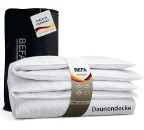 Vācijā ražota pūra sega 135 x 200 cm, 60% pūkas un 40% spalvas, piemērota visiem gadalaikiem, piemērota alerģiskiem cilvēkiem (Nomite), Oeko-Tex 100 1. klases sertifikāts, Downpass