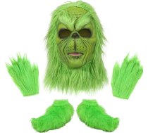 Yearsahrk 3 gabali Grin maska kostīms Ziemassvētku zaļa briesmonis maska Ziemassvētku cepure cimdi apavu pārvalki karnevāla Halloween kostīms lateksa rekvizīti