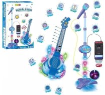 Ģitāras un mikrofona komplekts bērniem, ģitāras rotaļlietas ar mūziku un krāsainu gaismu, regulējams mikrofons ar statīvu, karaoke iekārta, mūzikas instrumenti, rotaļlietu mikrofons zēniem un zēniem