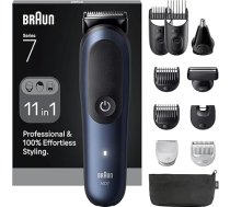 Braun All-in-One Series 7, 11-in-1 kopšanas komplekts, ProBlade, deguna matiņu trimmeris, AutoSense, vīriešu elektriskais skuveklis, ķermeņa skuveklis, bārdas trimmeris un matu trimmeris, 120 minūšu akumulators, AIO7540, zils
